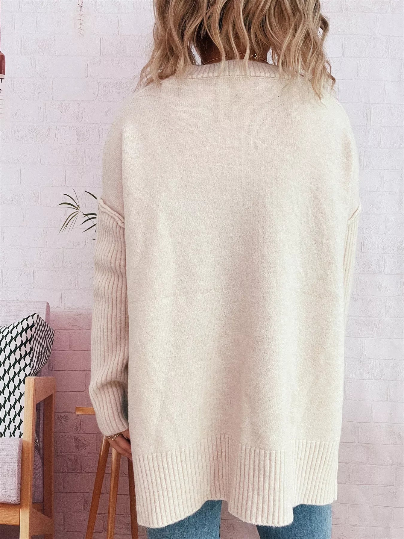 V-Neck Dropped Shoulder Sweater OutfitFlow
