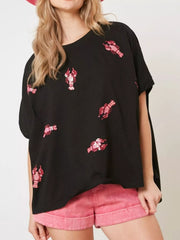 Sequin Lobster Round Neck T-Shirt OutfitFlow