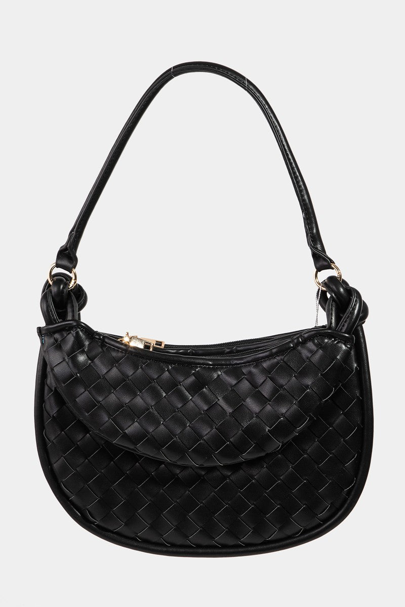 Outfit Flow - Fame PU Leather Basket Weave Half Moon Bag