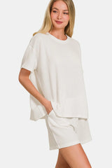 Zenana Rib Short Sleeve T-Shirt and Shorts Set OutfitFlow