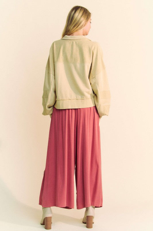 Outfit Flow - Davi & Dani Smocked Waist Flower Patch Wide Leg Pants