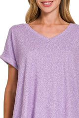 Zenana Soft Melange Hacci V-neck Tee OutfitFlow