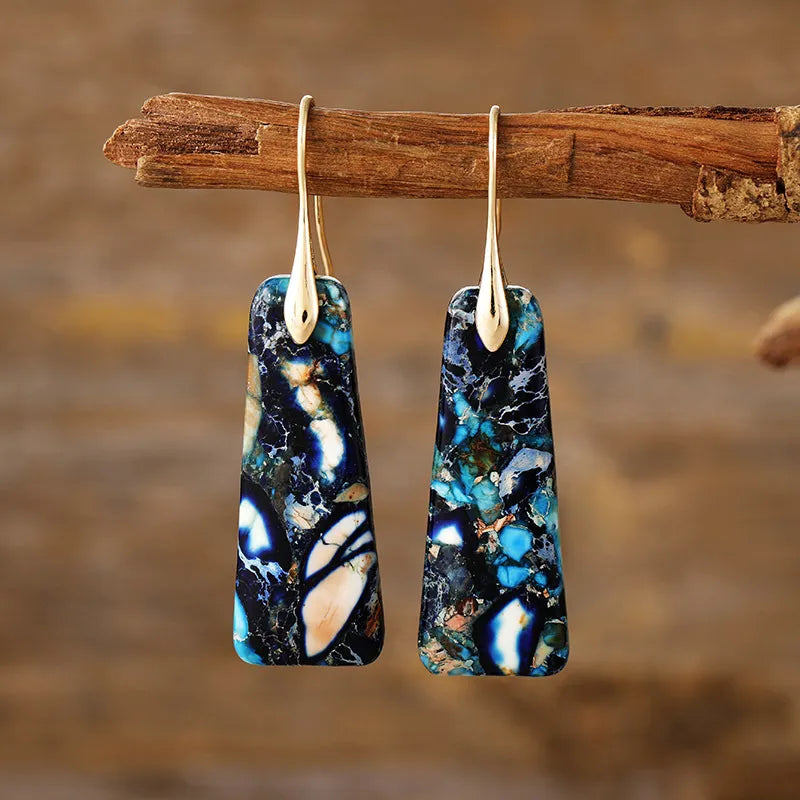 Copper Natural Stone Earrings Navy Gold One Size OutfitFlow