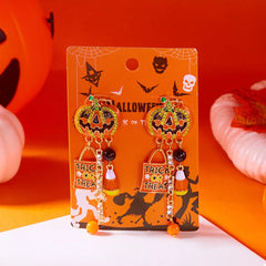 Halloween Rhinestone Pumpkin Drop Earrings OutfitFlow