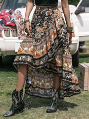Plus Size Boho Floral Print High-Low Skirt OutfitFlow