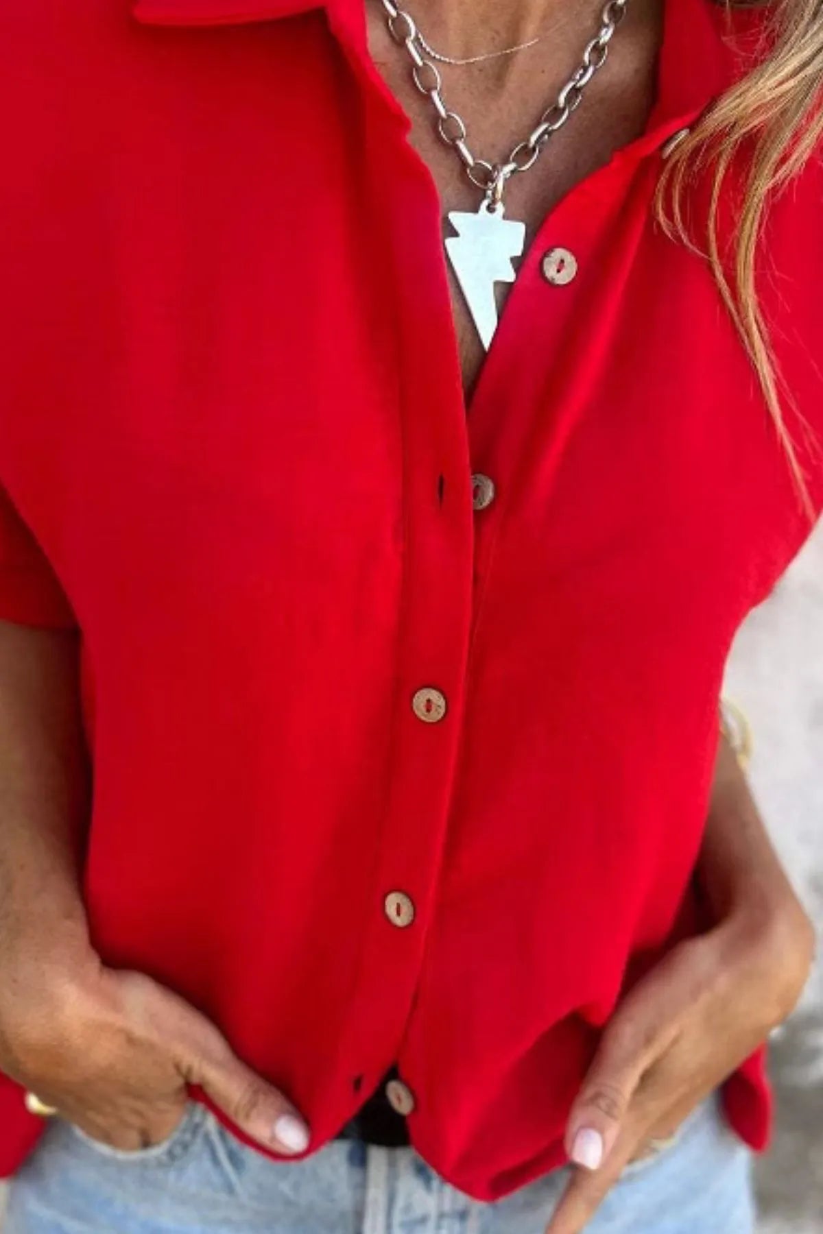 Full Size Casual Button Down Short Sleeve Loose Shirt Plus Size OutfitFlow