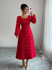 Floral Balloon Sleeve Midi Dress Trendsi