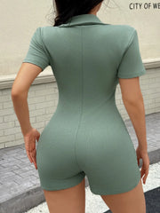 Ribbed Bodycon Short Sleeve Romper OutfitFlow