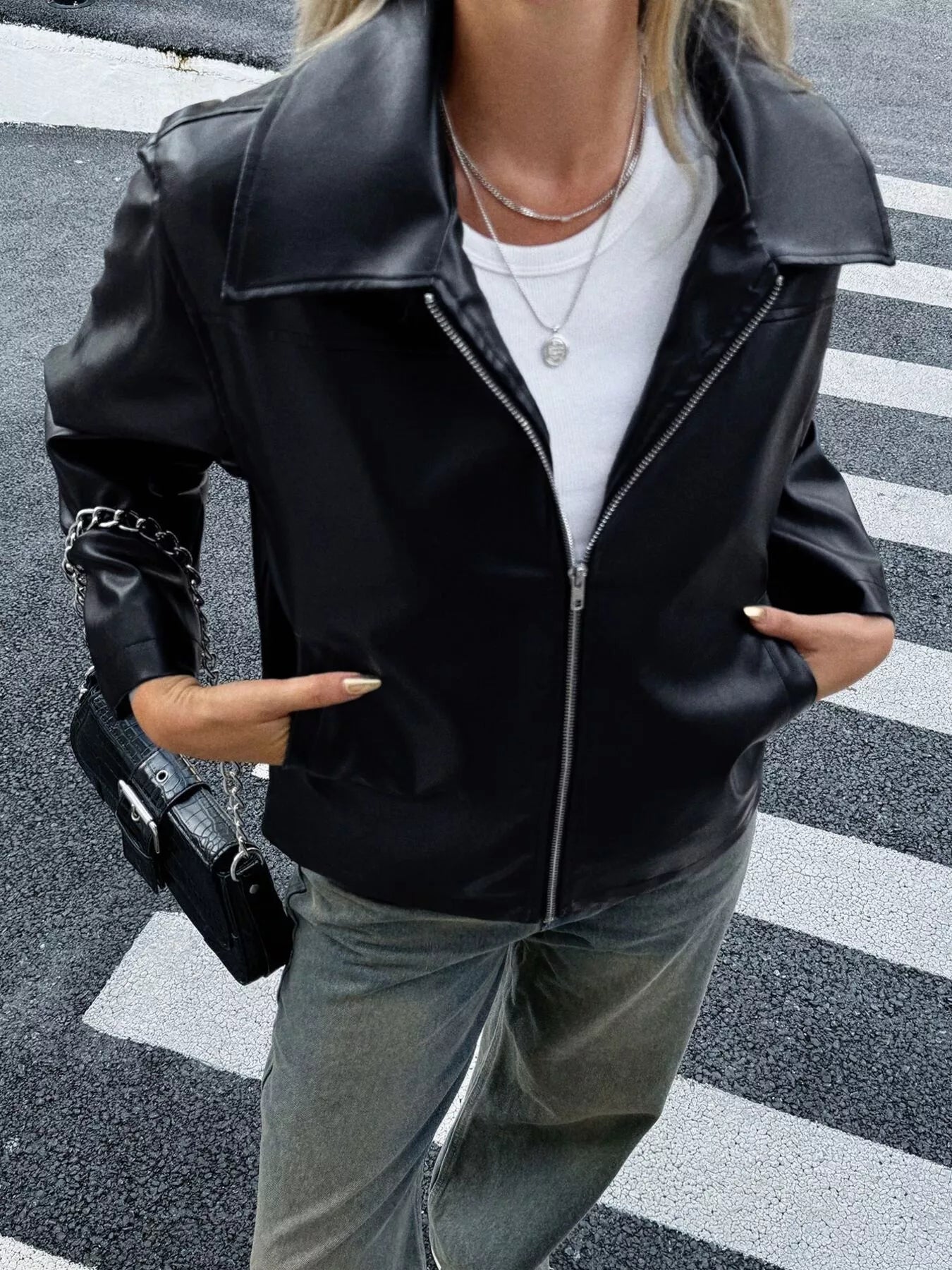 Zip Up Leather Jacket Trendsi