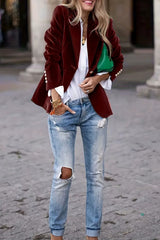 Lapel Collar One Button Blazer OutfitFlow