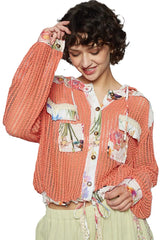 POL Vintage Washed Crochet Hoodie Jacket With Patchwork OutfitFlow