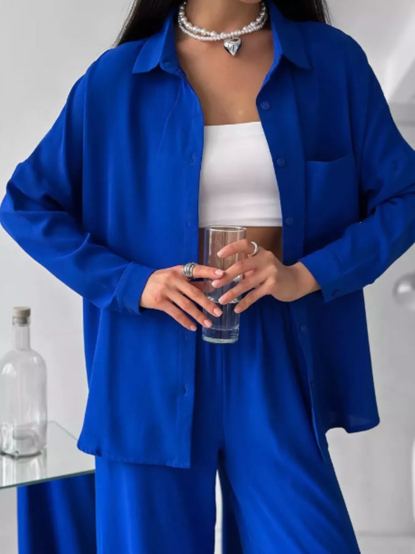 Button Down Shirt and Pants Set OutfitFlow