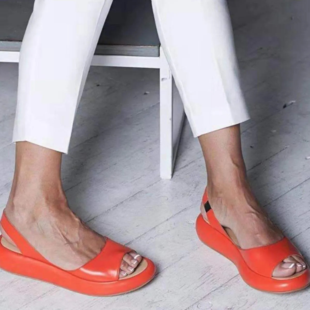 Peep Toe Platform Sandals Orange OutfitFlow