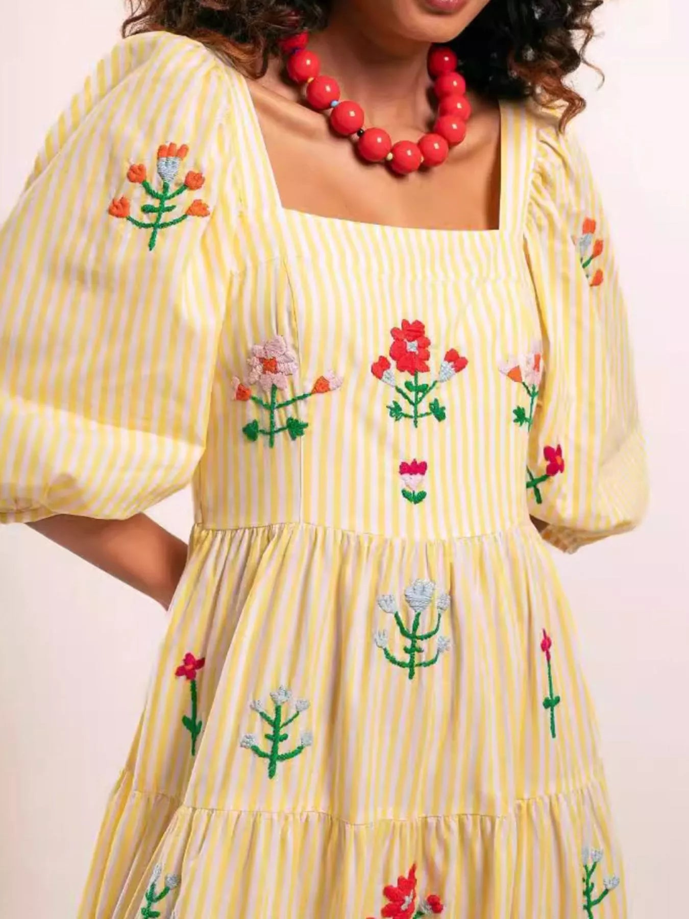 Square Neck Tiered Maxi Dress Yellow OutfitFlow