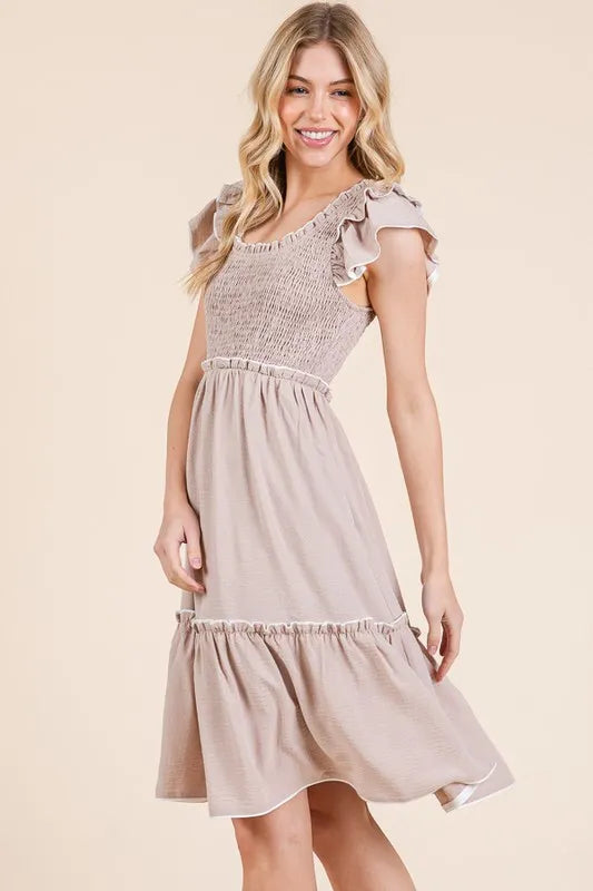 Lime 'N' Chili Ruffle Trim Smocked Dress with Contrast OutfitFlow