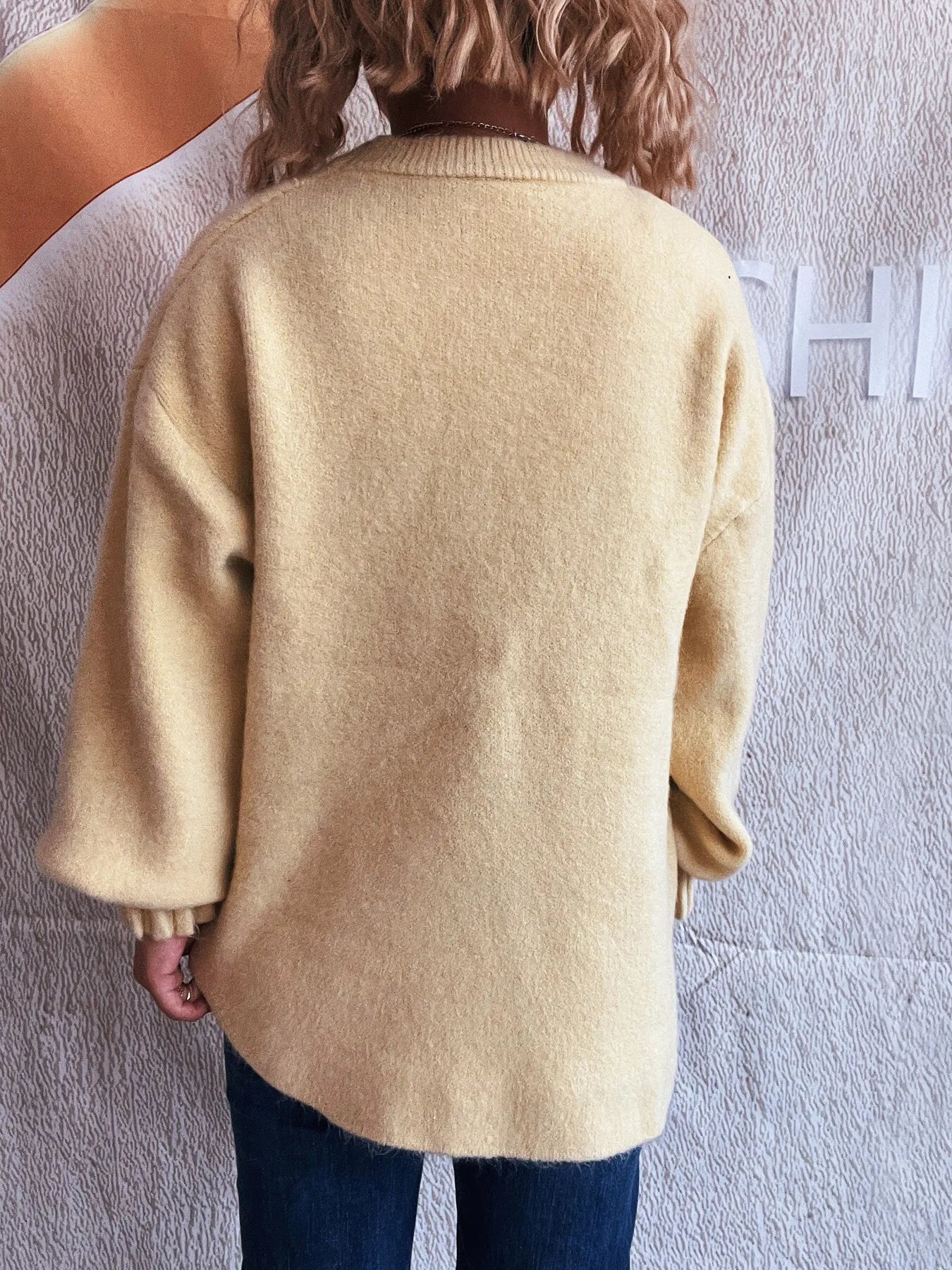 Round Neck Dropped Shoulder Sweater OutfitFlow