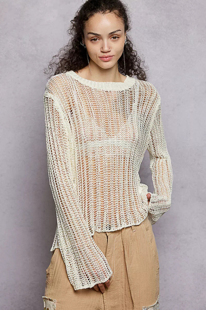 POL Openwork Round Neck Knit Cover Up OutfitFlow