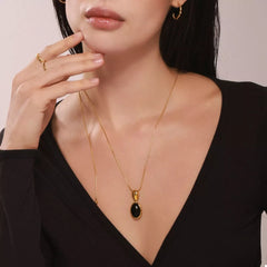 18K Gold-Plated Stainless Steel Necklace with Teardrop Pendant OutfitFlow