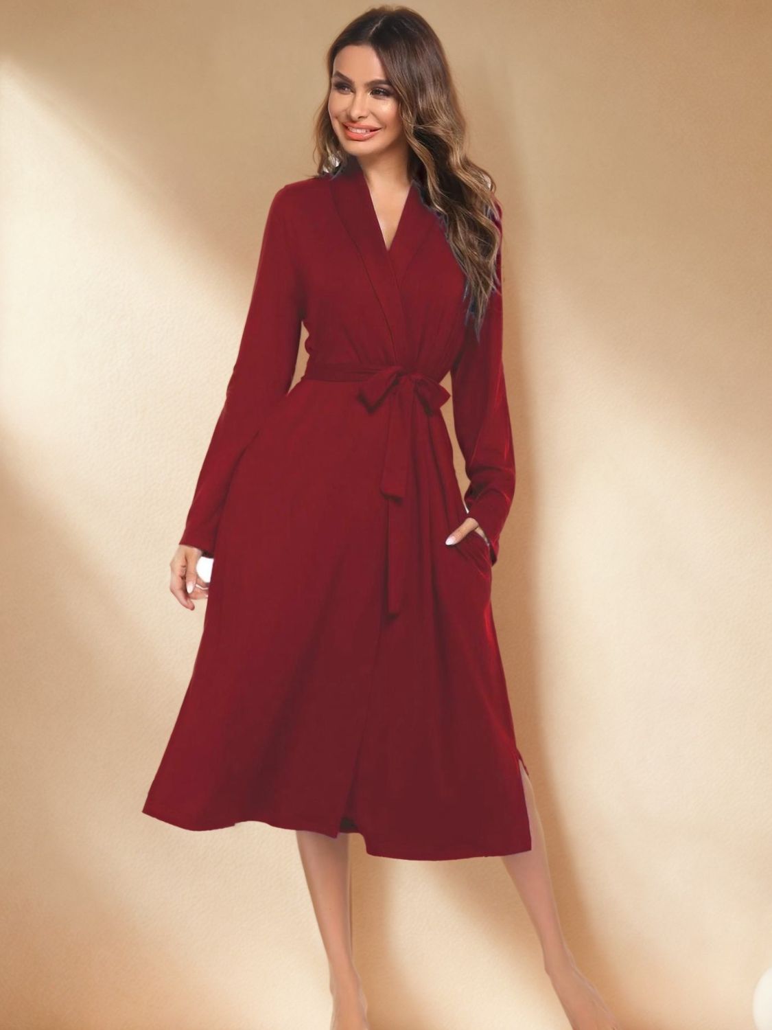 Tied Lounge Nightgown with Pockets OutfitFlow