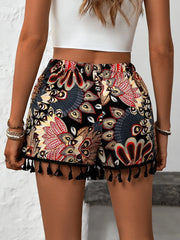 Paisley Print Tassel Hem Shorts OutfitFlow