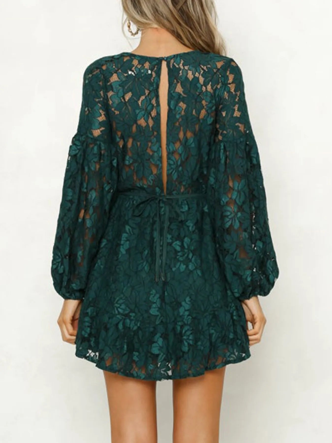 Lace V-Neck Long Sleeve Mini Dress OutfitFlow