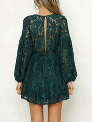 Lace V-Neck Long Sleeve Mini Dress OutfitFlow