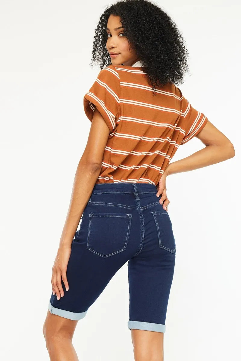 Kancan Mid Rise Bermuda Denim Shorts OutfitFlow