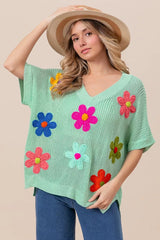 BiBi Flower Patches Dolman Sleeve Lightweight Sweater Trendsi
