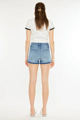 Kancan High Rise Release Hem Denim Shorts OutfitFlow
