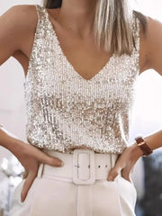 Sequin V-Neck Tank Top Apricot Trendsi