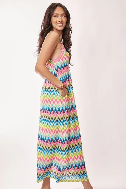 Davi & Dani Multi Color Crochet Lace Midi Dress OutfitFlow