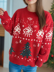 Outfit Flow - Christmas Element Round Neck Long Sleeve Sweater