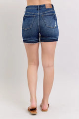 Judy Blue Full Size High Waist Tummy Control Destroy Release Hem Denim Shorts Plus Size OutfitFlow