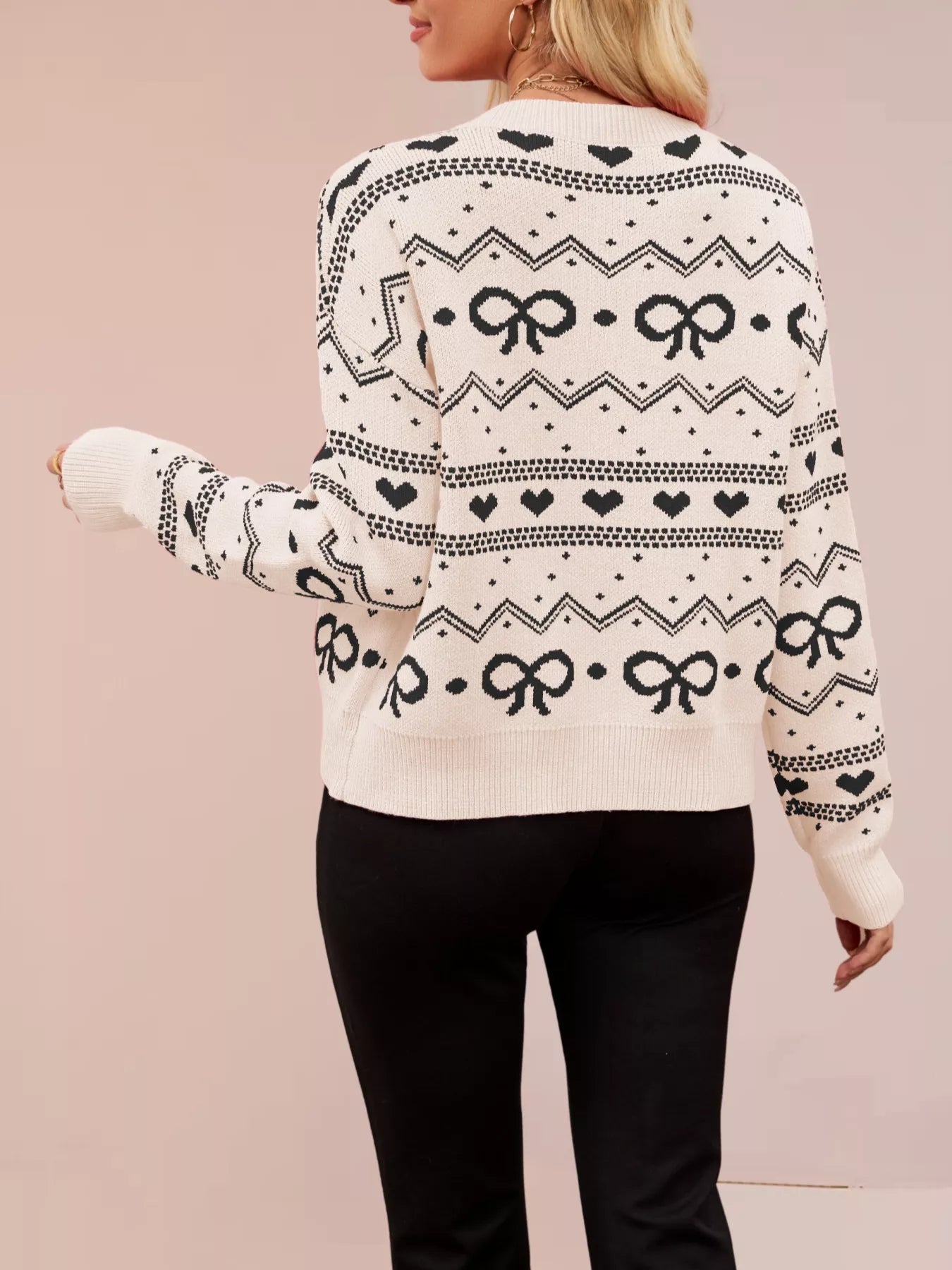 Bowknot Pattern Knit Cardigan OutfitFlow