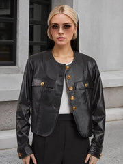 Button Up Long Sleeve Jacket Black OutfitFlow