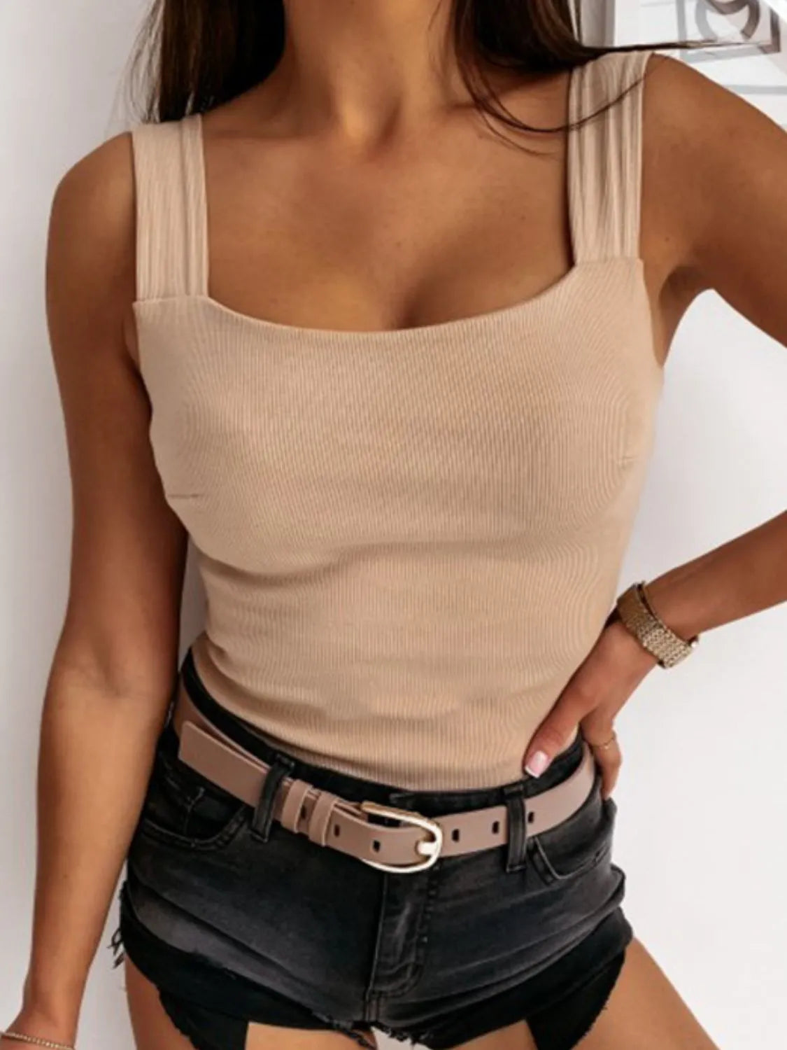 Square Neck Wide Strap Tank OutfitFlow