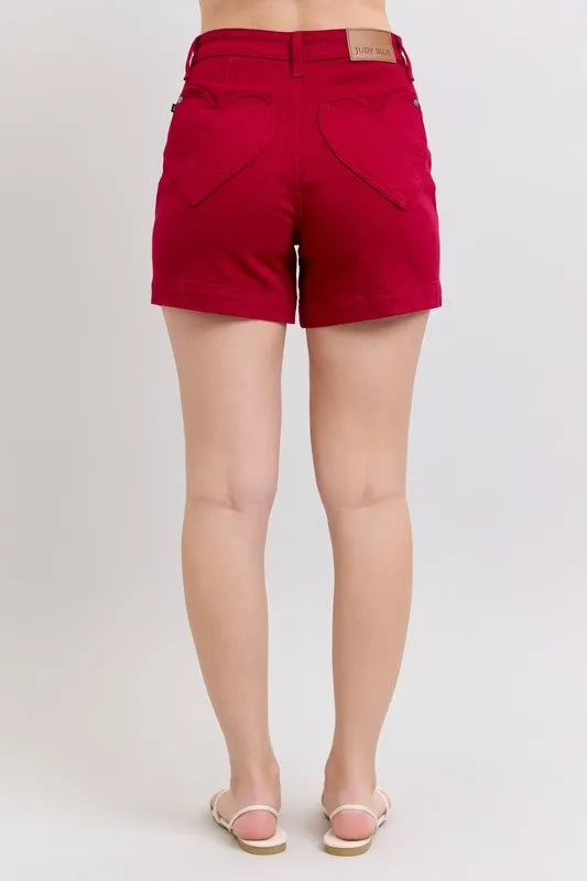 Judy Blue Full Size High Waist Tummy Control Garment Dyed Heart Shaped Denim Shorts Plus Size OutfitFlow