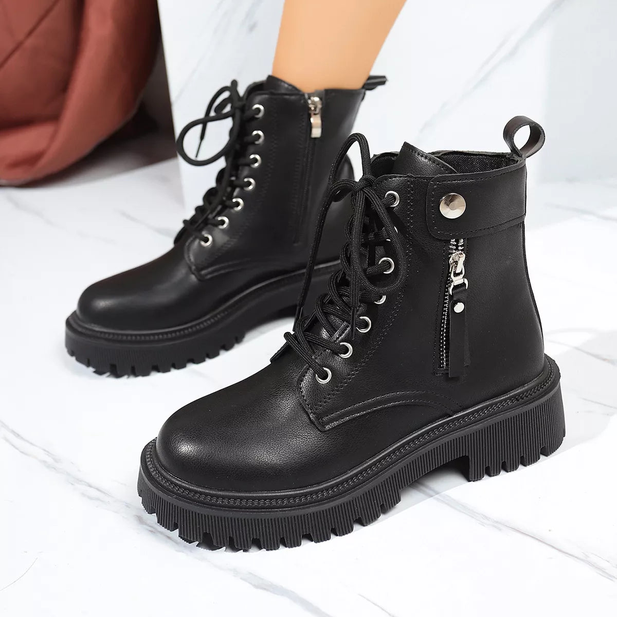 Round Toe Block Heels Boots OutfitFlow