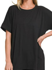 Zenana Brushed Dty Microfiber Round Neck Top and Biker Shorts Set Trendsi