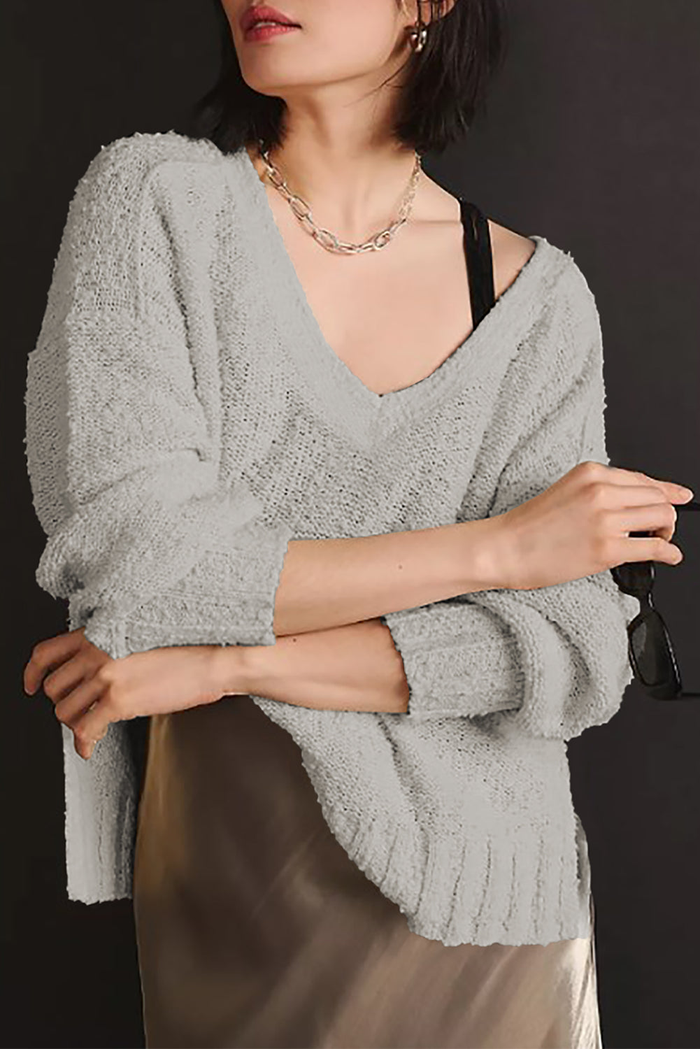 Outfit Flow - V-Neck Dropped Shoulder Sweater