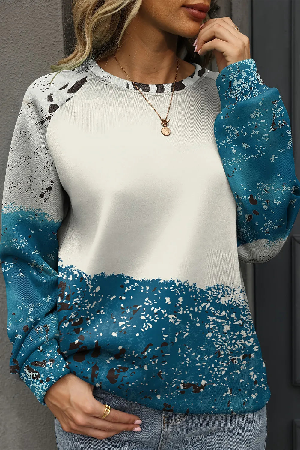 Outfit Flow - Printed Round Neck Long Sleeve Sweatshirt