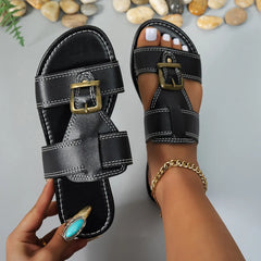 Open Toe Flats Sandals Black OutfitFlow