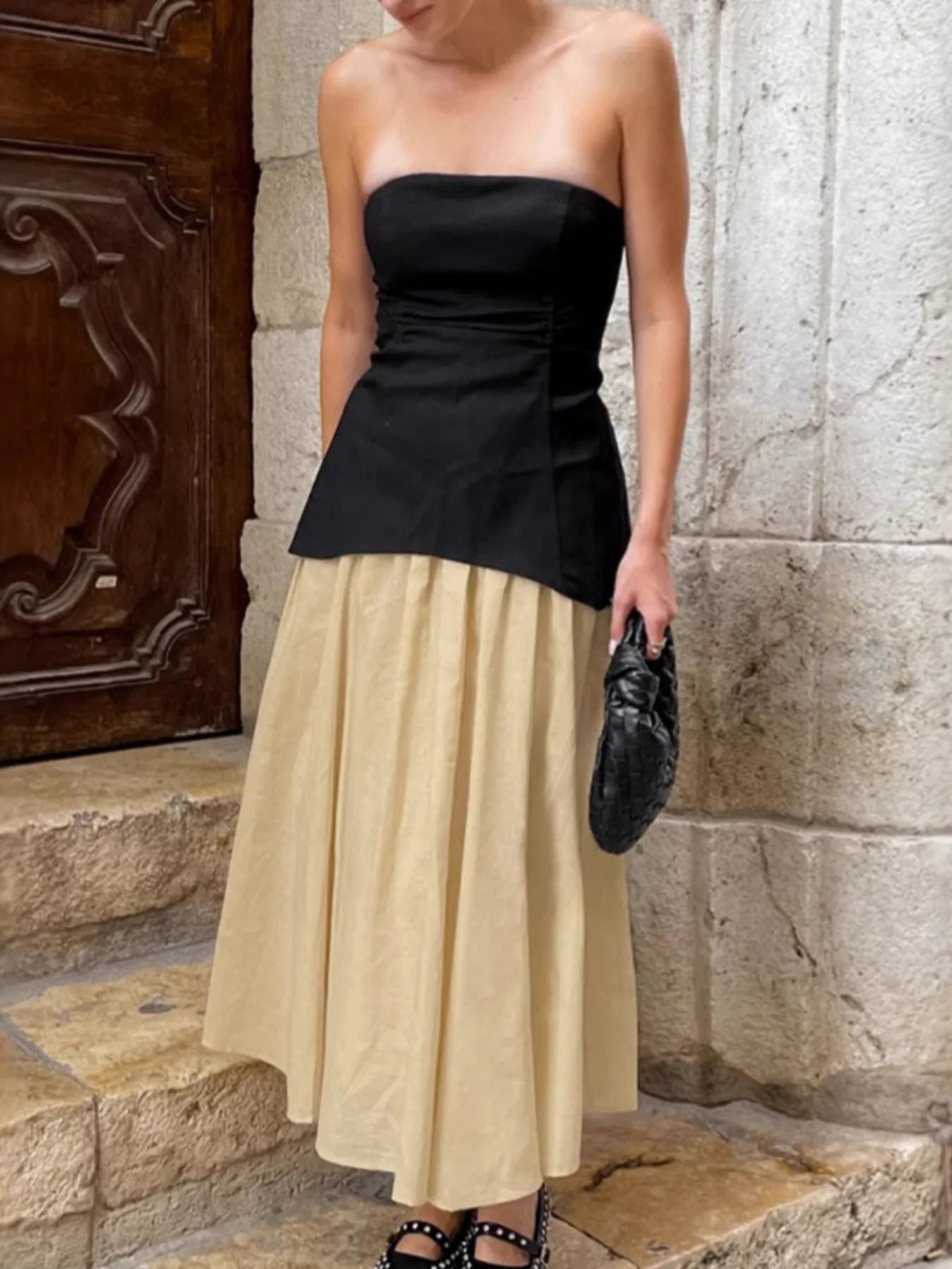 Back Zipper Tube Top and Midi Skirt Set OutfitFlow