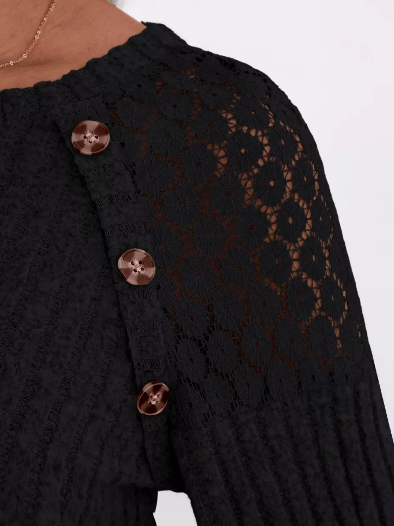 Ribbed Knit T-Shirt with Lace Shoulder Detail OutfitFlow