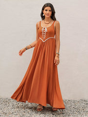 Contrast Trim Lace-Up Maxi Tank Dress Terracotta OutfitFlow