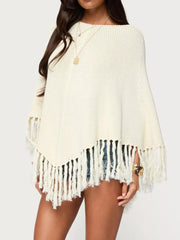 Fringe Cape Sleeve Sweater Cream OutfitFlow