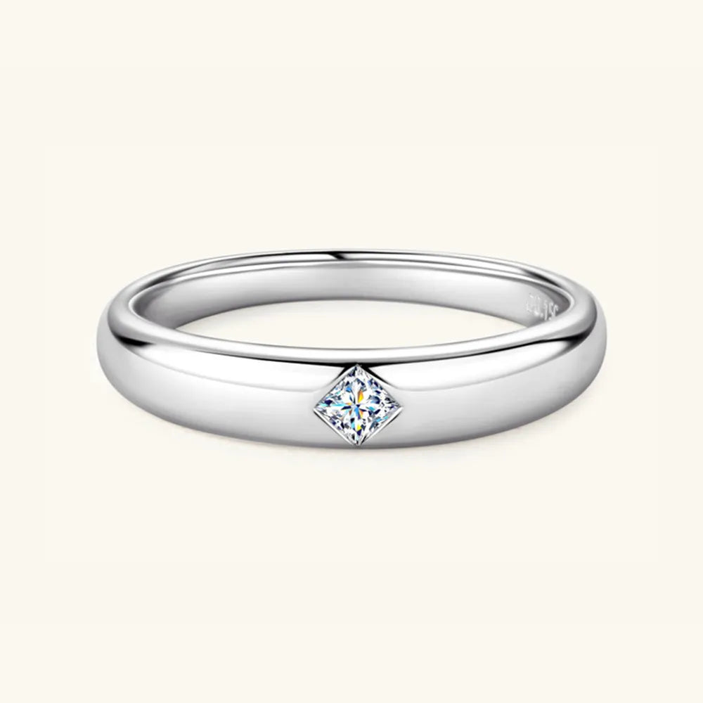 925 Sterling Silver Inlaid Moissanite Ring Silver Square-shaped drill OutfitFlow