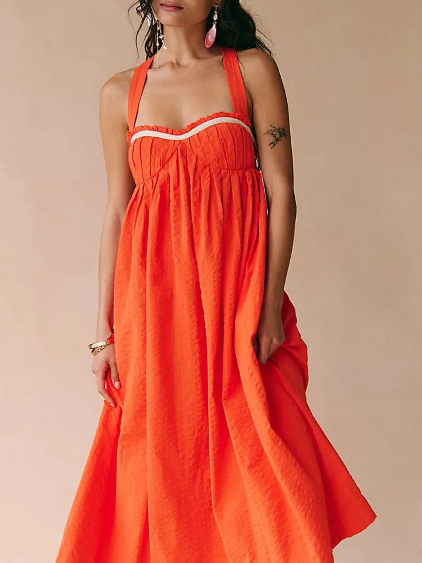 Sweetheart Neck Midi Dress Orange OutfitFlow