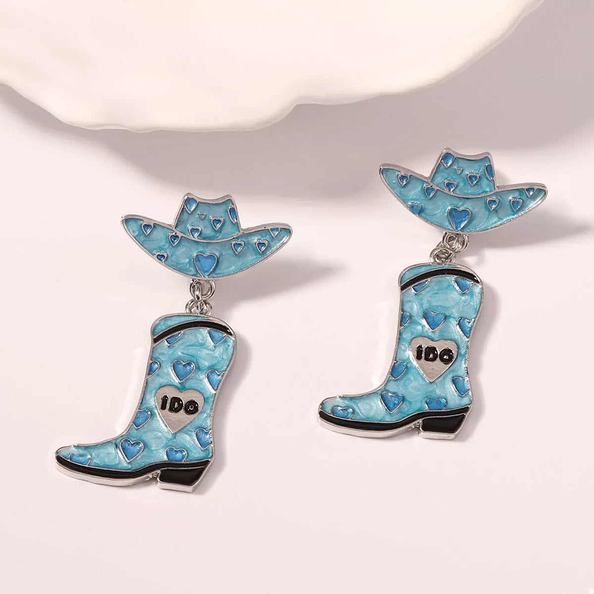 Cowgirl Hat and Boot Dangle Earrings Sky Blue onesize OutfitFlow