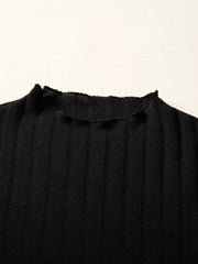 Frilled Neck Ribbed Knit Patchwork Long Sleeve Mini Dress OutfitFlow
